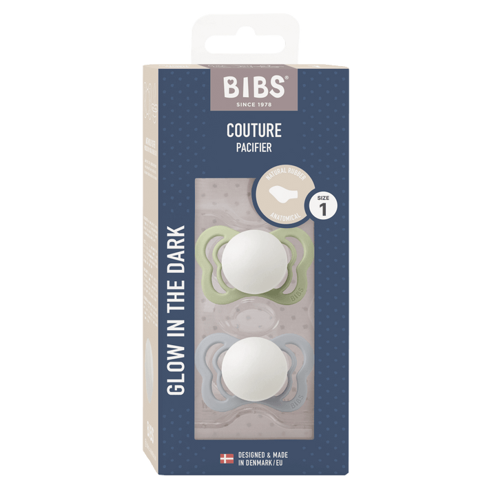 BIBS Couture Latex Anatomical Pacifier, Size 1 - Sage Glow/Cloud Glow(Pack of 2)