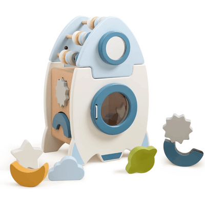 Playbox Wooden Spaceship Rocket Activity Cube - 5-in-1 Toy