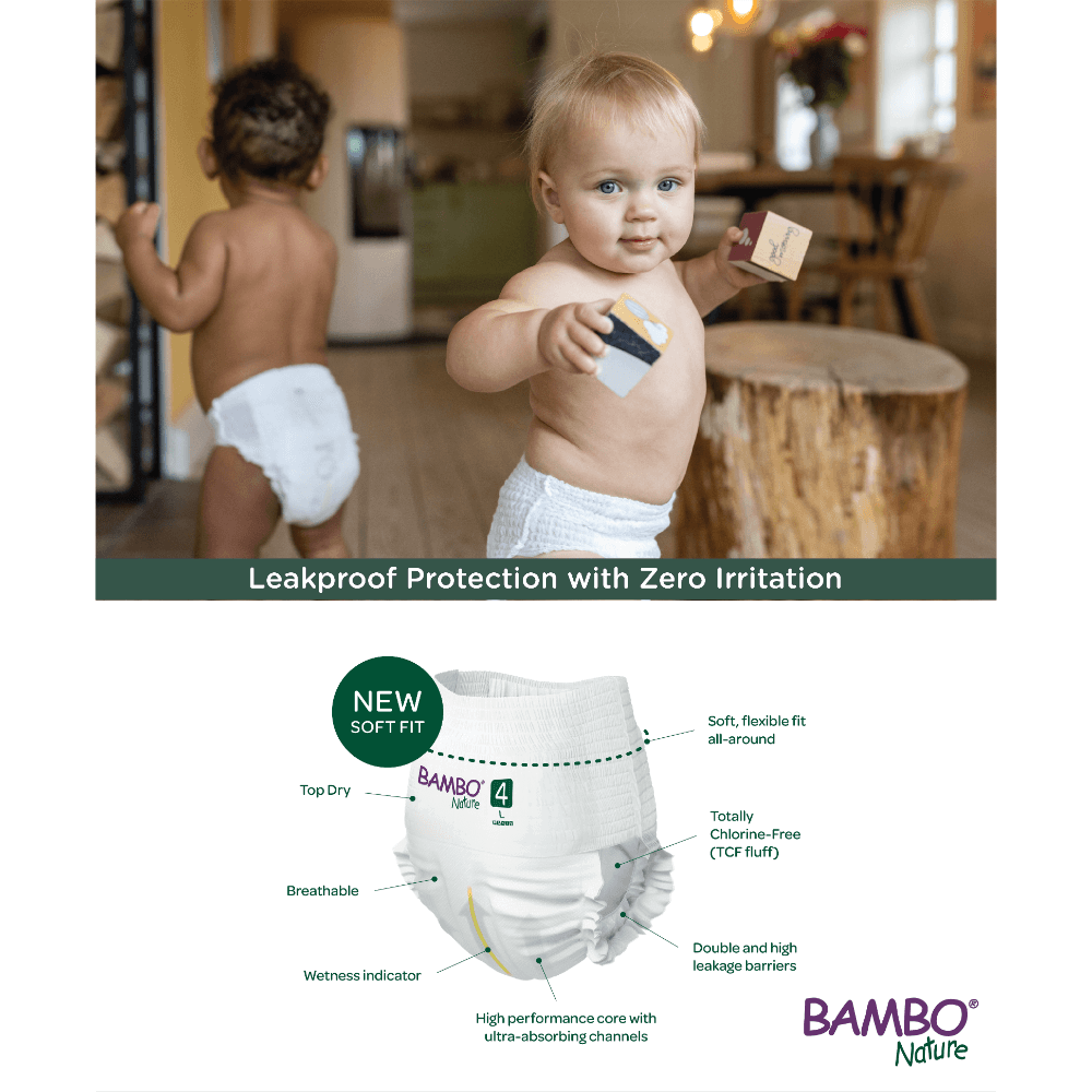 Bambo Nature Monthly Box - Premium Baby Pant Diapers for Babies, Super Absorbent, Breathable, Extra Soft, Dermatologically Tested, Hypoallergenic Infant Nappies With Wetness Indicator