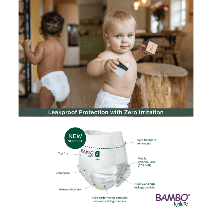 Bambo Nature Monthly Box - Premium Baby Pant Diapers for Babies, Super Absorbent, Breathable, Extra Soft, Dermatologically Tested, Hypoallergenic Infant Nappies With Wetness Indicator