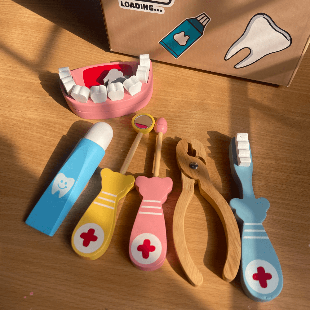Playbox Happy Teeth Wooden Dental Doctor Kit Toy Set - 6 pcs