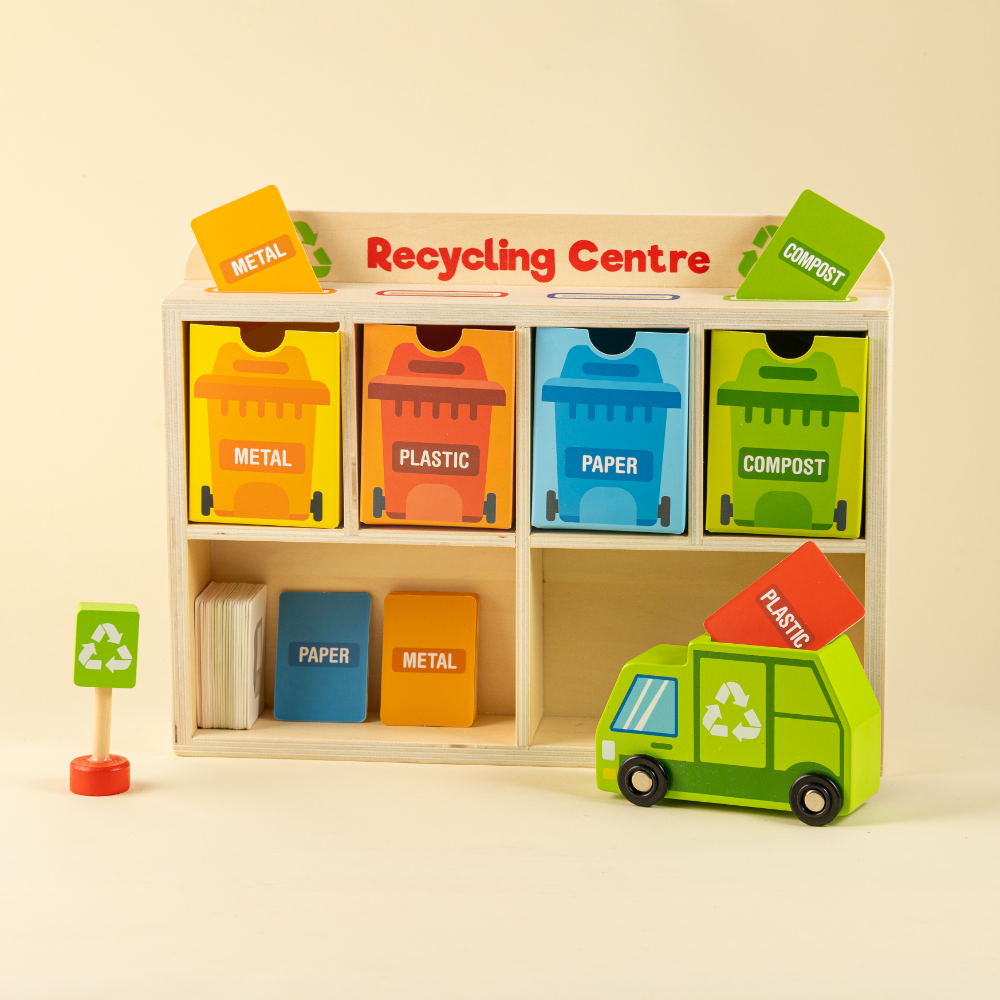 Playbox Tiny Trash Hub | Recycling Center & Toy Truck Set