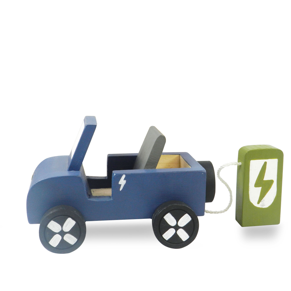 Playbox Wooden EV Jeep with Artificial Wooden Electric Charger