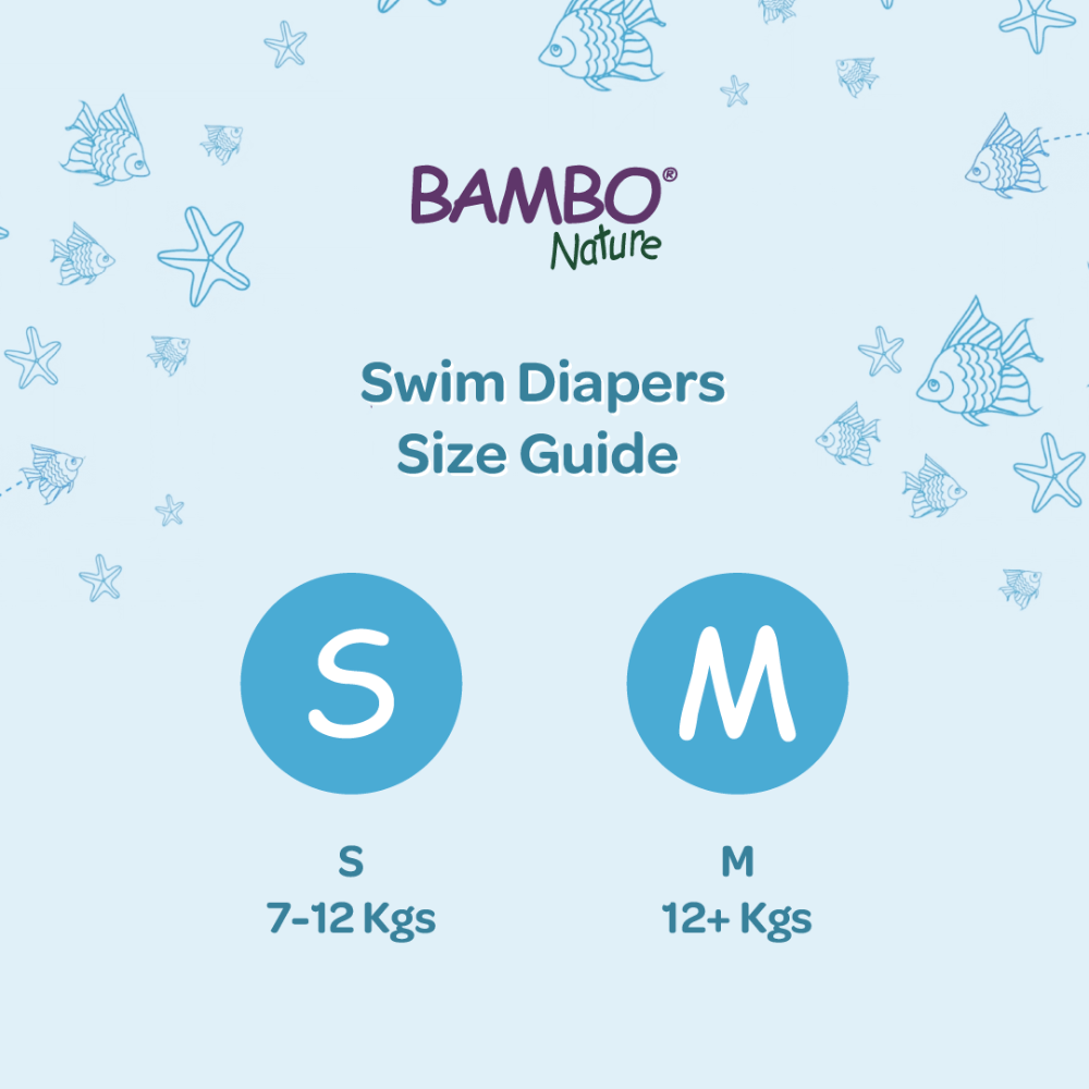 Bambo Nature Premium Disposable Swim Diaper Pants - Double Leak Barriers, Soft 360° Elastic Fit, Chemical Free & Leakproof Pool Diapers For Babies, Waterproof Toddler Swimming Swimsuit, Kids 7-12 kgs, 12 Count