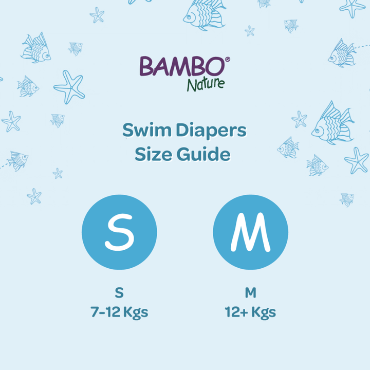 Bambo Nature Premium Disposable Swim Diaper Pants - Double Leak Barriers, Soft 360° Elastic Fit, Chemical Free & Leakproof Pool Diapers For Babies, Waterproof Toddler Swimming Swimsuit, Kids 7-12 kgs, 12 Count
