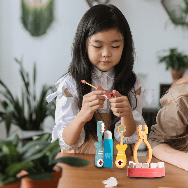 Playbox Happy Teeth Wooden Dental Doctor Kit Toy Set - 6 pcs