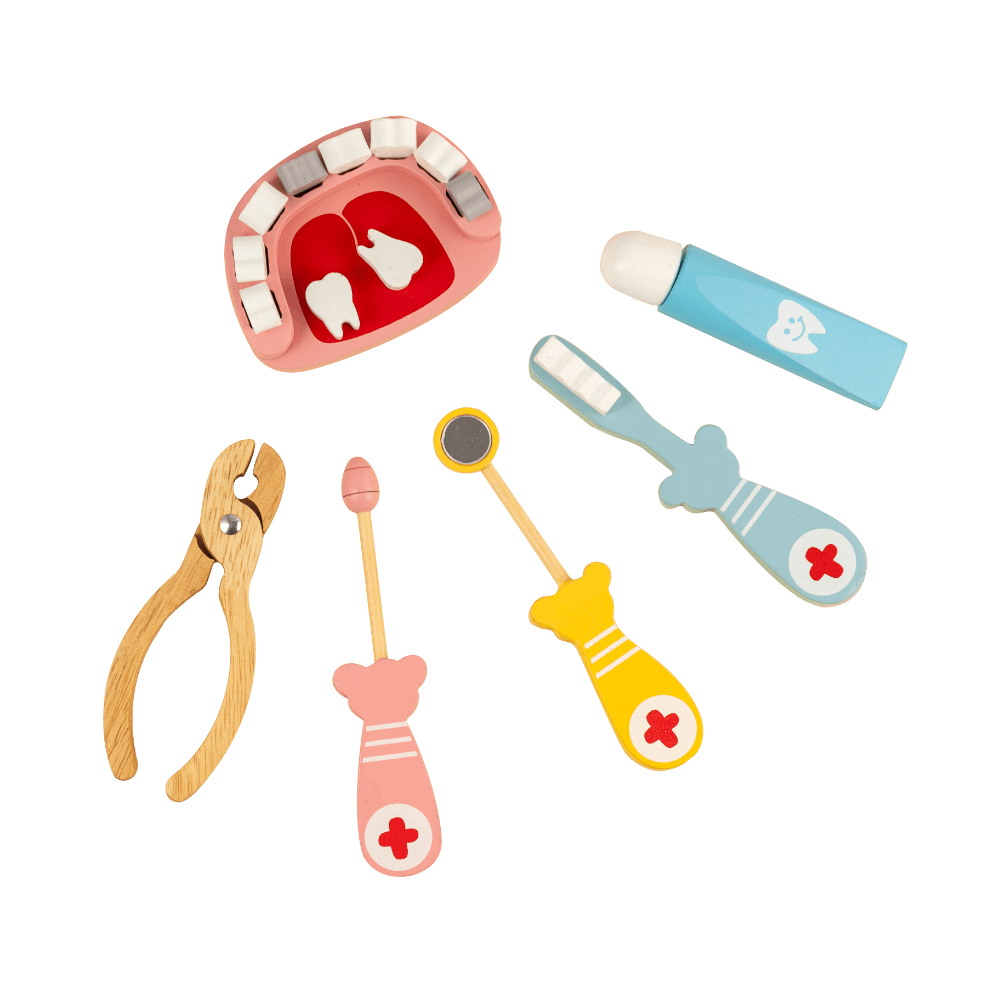 Playbox Happy Teeth Wooden Dental Doctor Kit Toy Set - 6 pcs