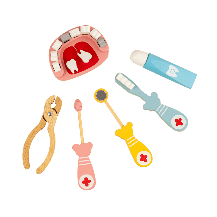 Playbox Happy Teeth Wooden Dental Doctor Kit Toy Set - 6 pcs