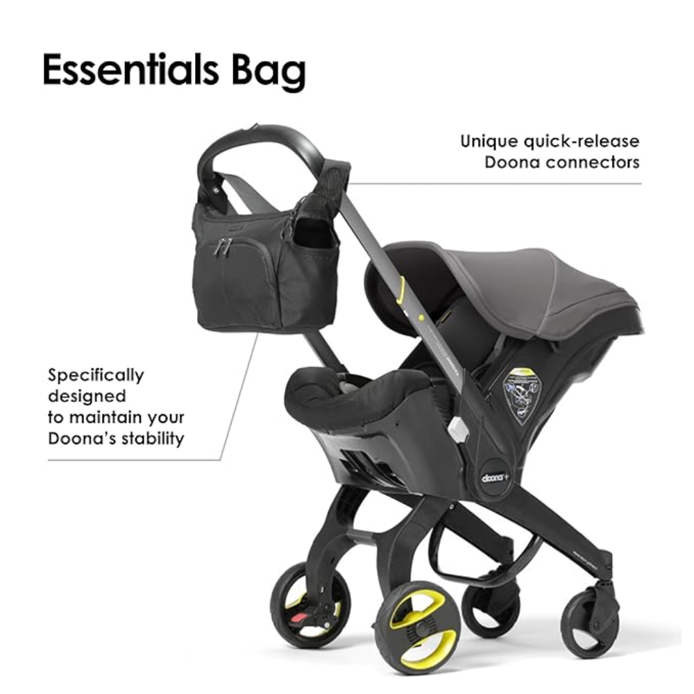 Doona™ Essentials Bag - Car Seat Bag, Diaper Essentials Bag Car Seat, Compact and Lightweight Design, Quick and Easy Release (Nitro Black)