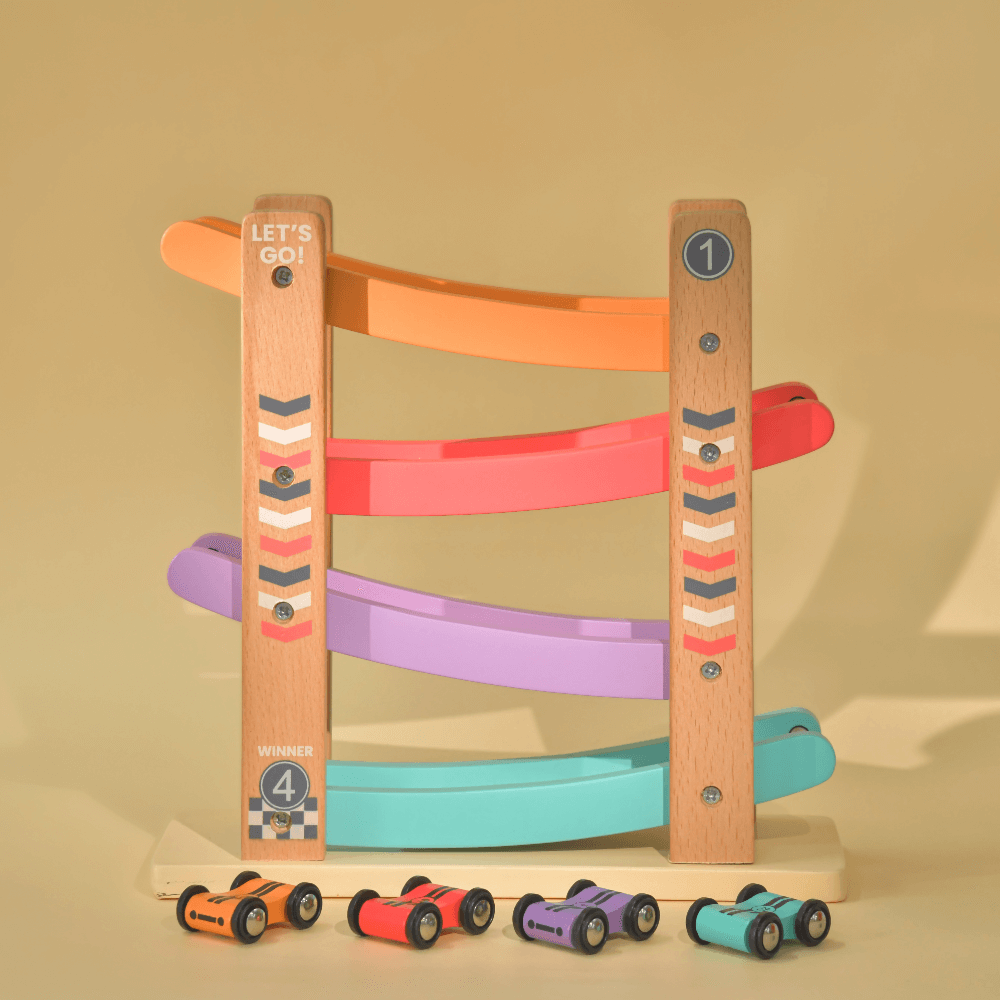 Playbox Speedy Wheels Wooden Car Race Toy Track Set