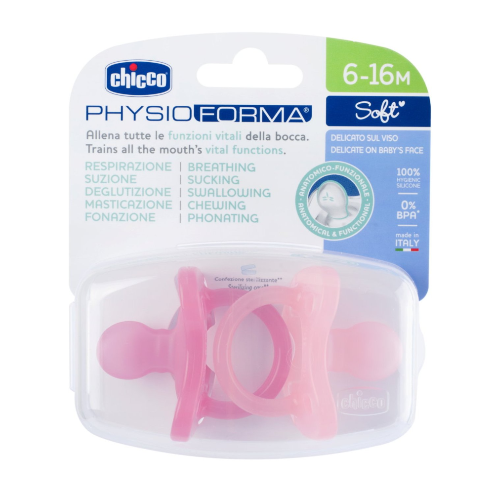 Chicco Soother Physio Soft Pink 6 - 16 months 2 Pc