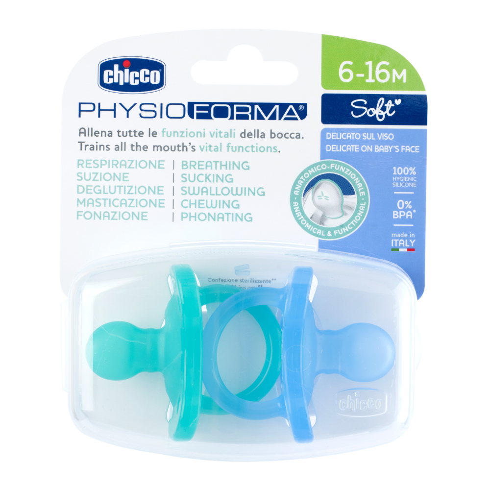 Chicco Soother Physio Soft Blue 6 - 16 months 2 Pc