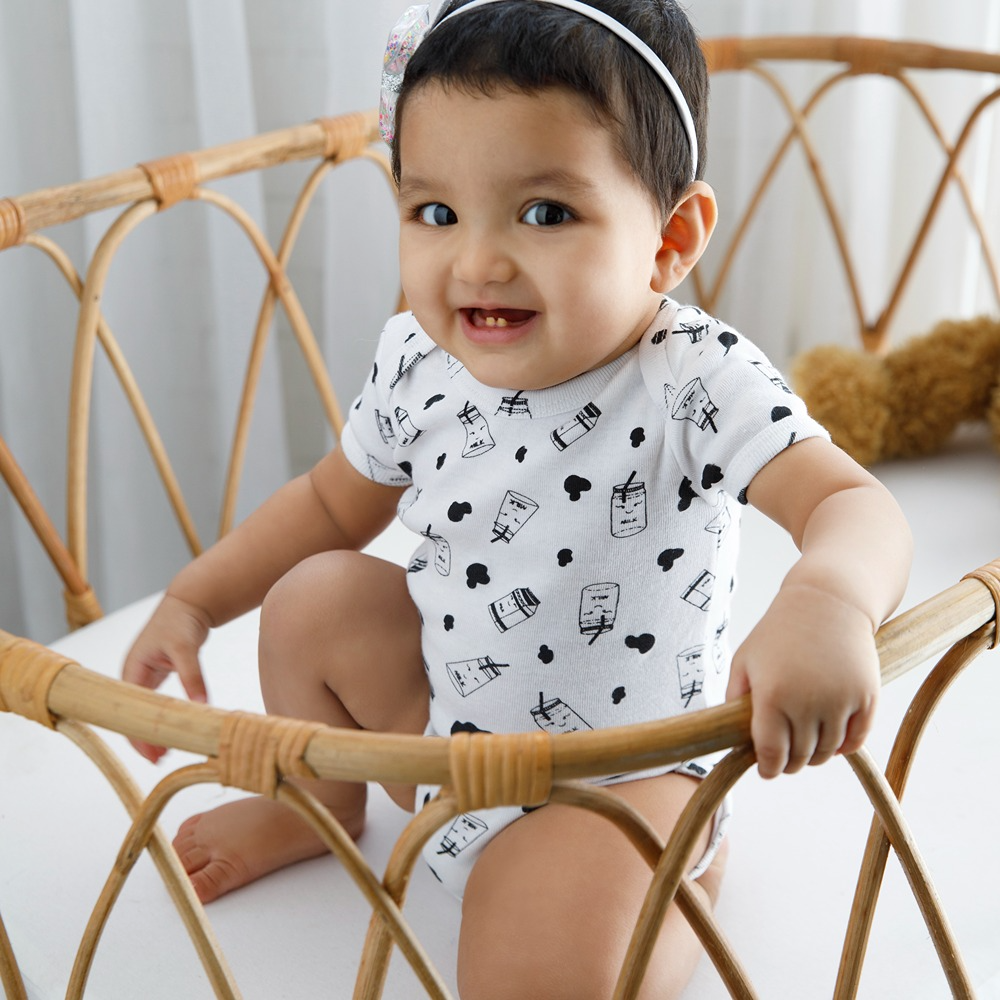 Cotton Bug Half Sleeves Romper - Set of 3 - Milk