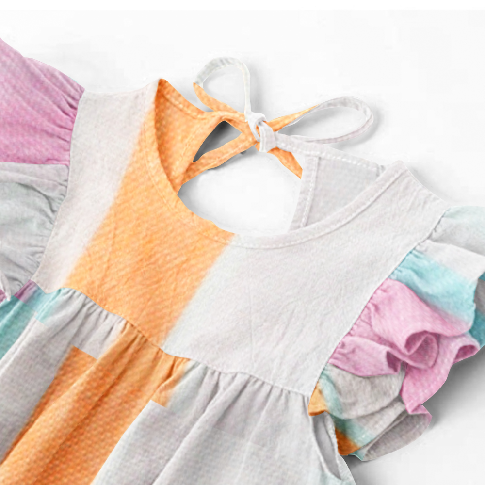 The Baby Atelier Pink & Orange Stripe Organic Sleeve Dress