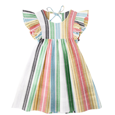 The Baby Atelier Orange & Green Stripe Sleeves Dress
