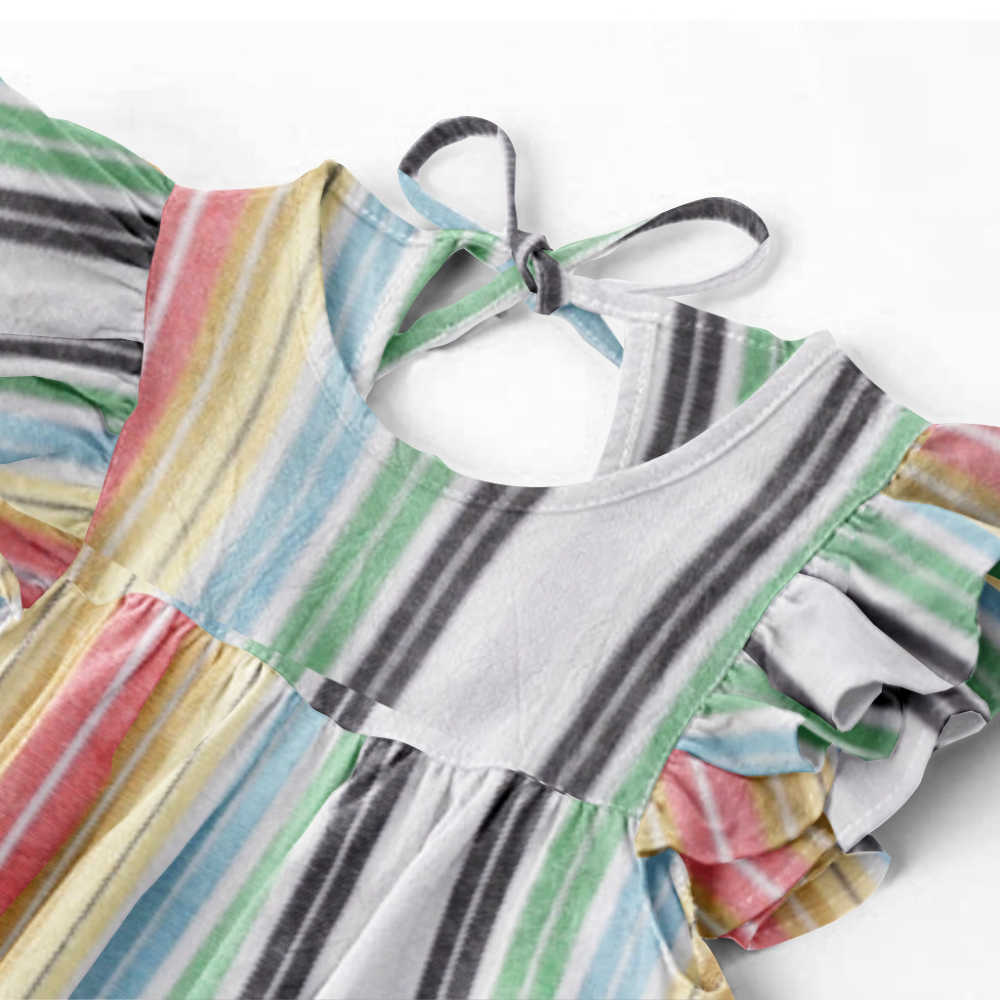 The Baby Atelier Orange & Green Stripe Sleeves Dress