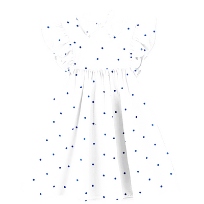 The Baby Atelier Cream & Navy Blue Dot Organic Sleeve Dress