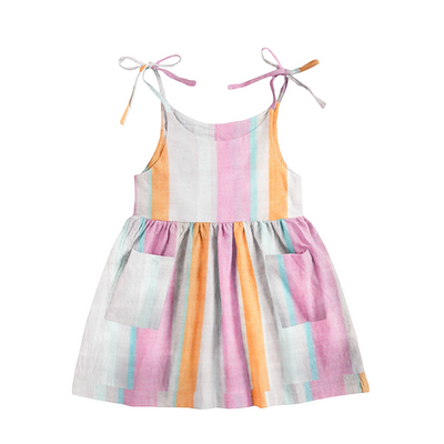 The Baby Atelier Pink & Orange Stripe Sleeveless Dress