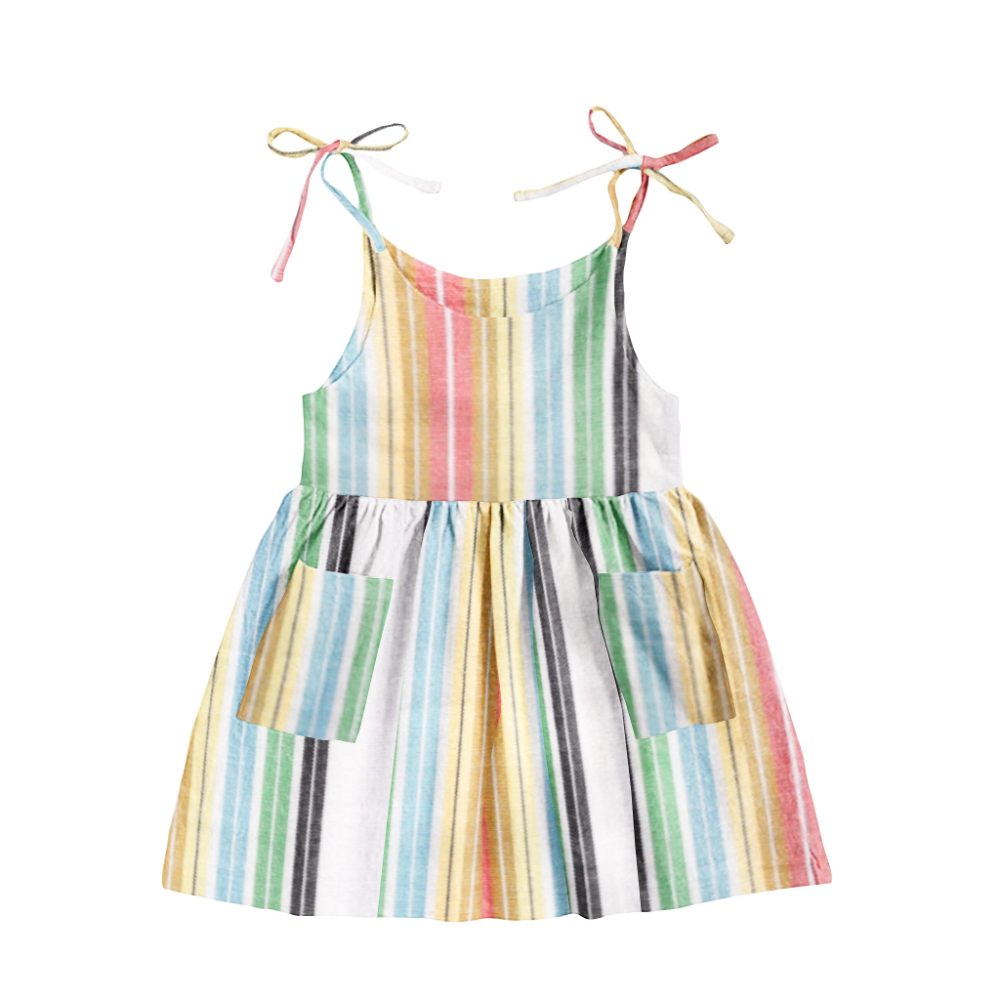 The Baby Atelier Orange & Green Stripe Sleeveless Dress