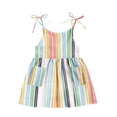 The Baby Atelier Orange & Green Stripe Sleeveless Dress