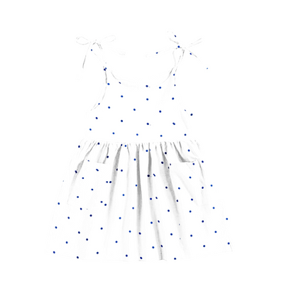 The Baby Atelier Cream & Navy Blue Dot Sleeveless Dress