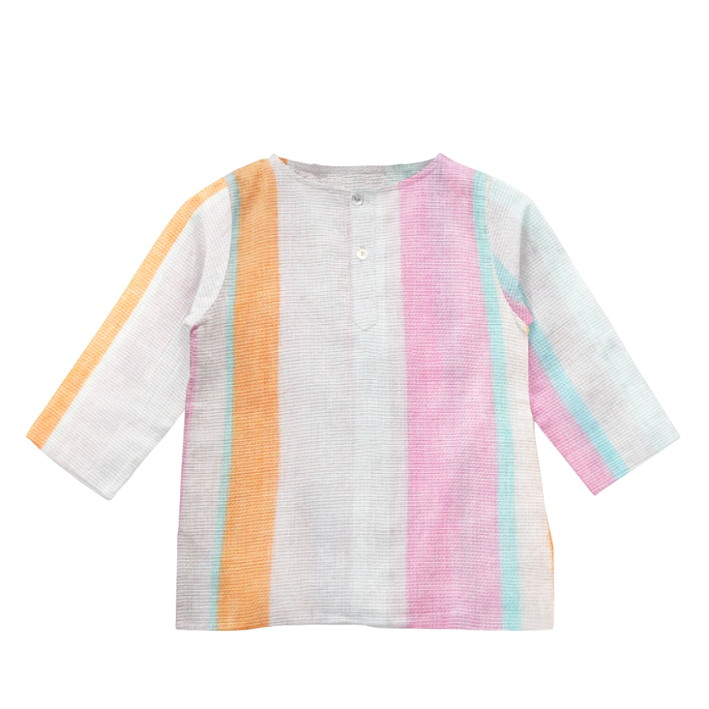 The Baby Atelier Pajama Kurta set Organic Pink & Orange Stripe