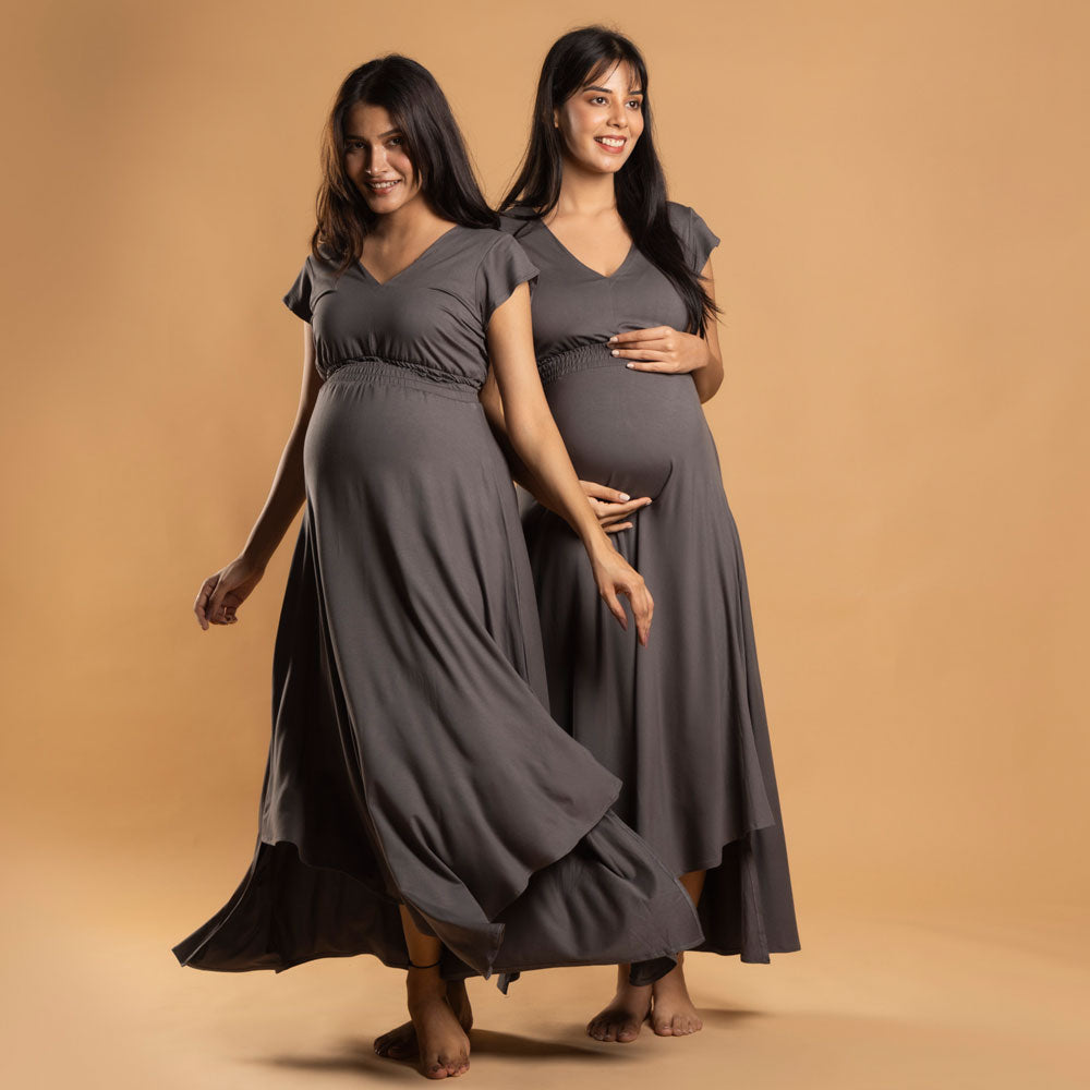 Block Hop Charcoal Grey Empire Fit & Flare Dress AllThingsBaby.com Block Hop Charcoal Grey Empire Fit & Flare Dress AllThingsBaby.com