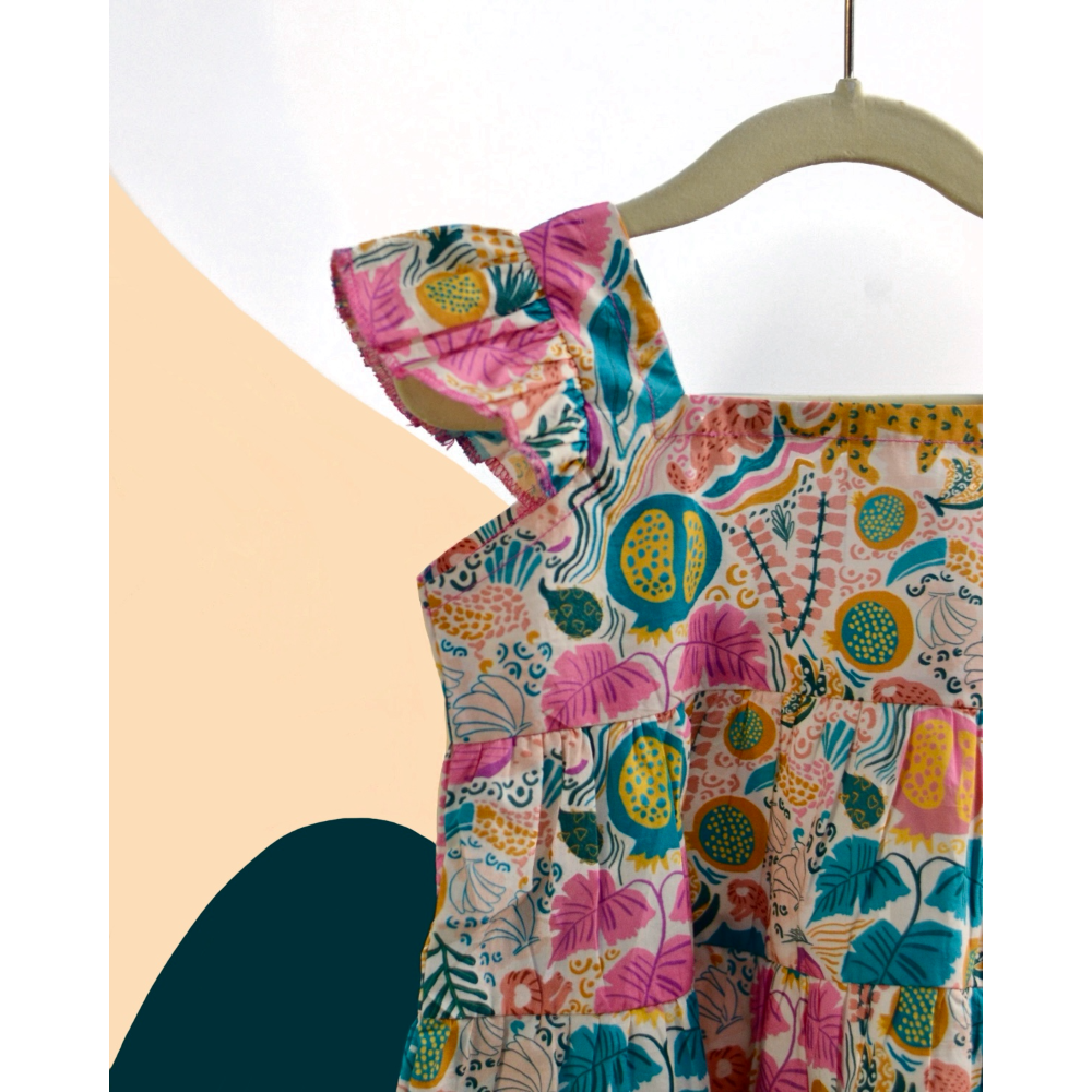 Miko Lolo Girls Spring Jungle Bungle Tiered Dress Printed - Multicolour