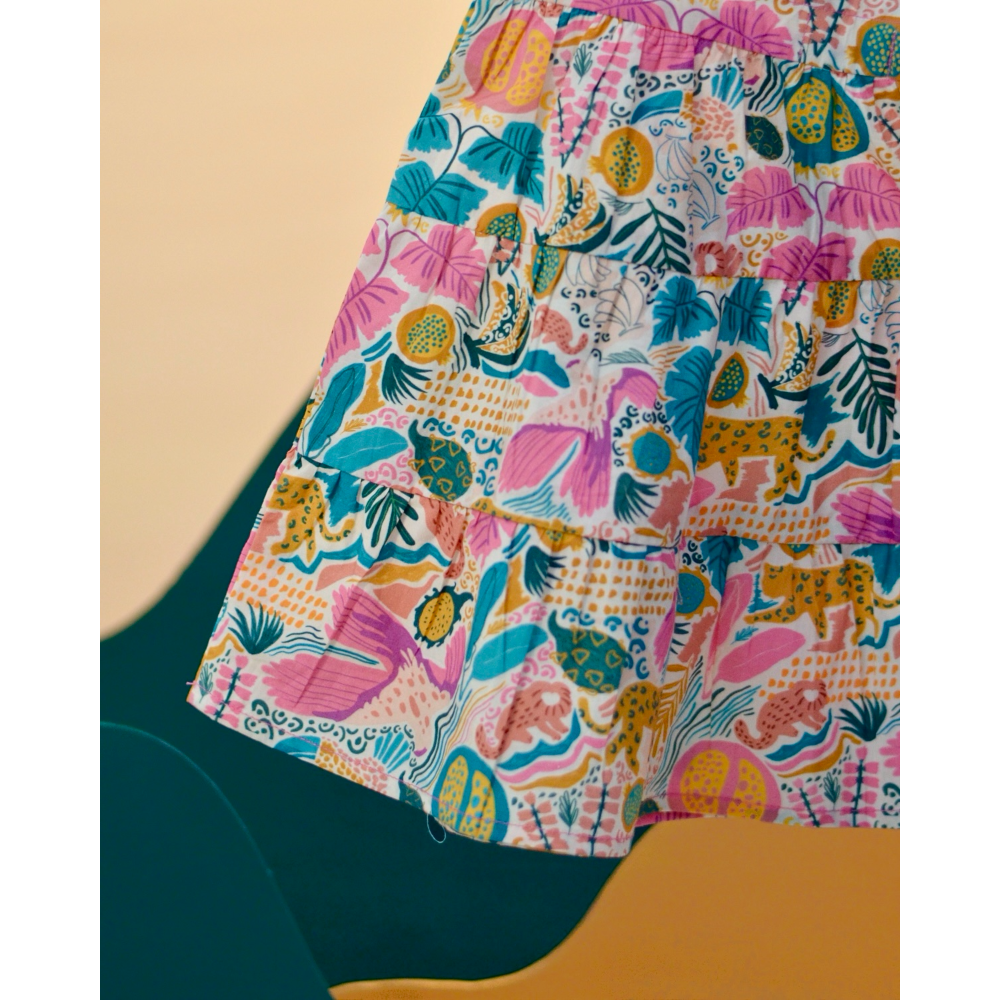 Miko Lolo Girls Spring Jungle Bungle Tiered Dress Printed - Multicolour