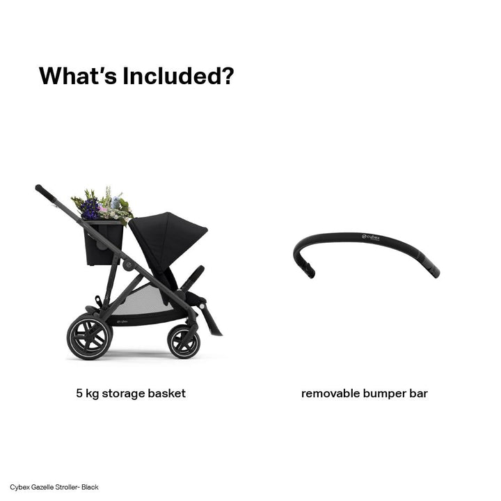 Cybex Gazelle Reversible Seat Stroller from Birth - 4 Years with Flat Recline, Height-Adjustable Handle Bar and Multiple Seat Configurations that converts to Twin/Sibling Stroller - Moon Black