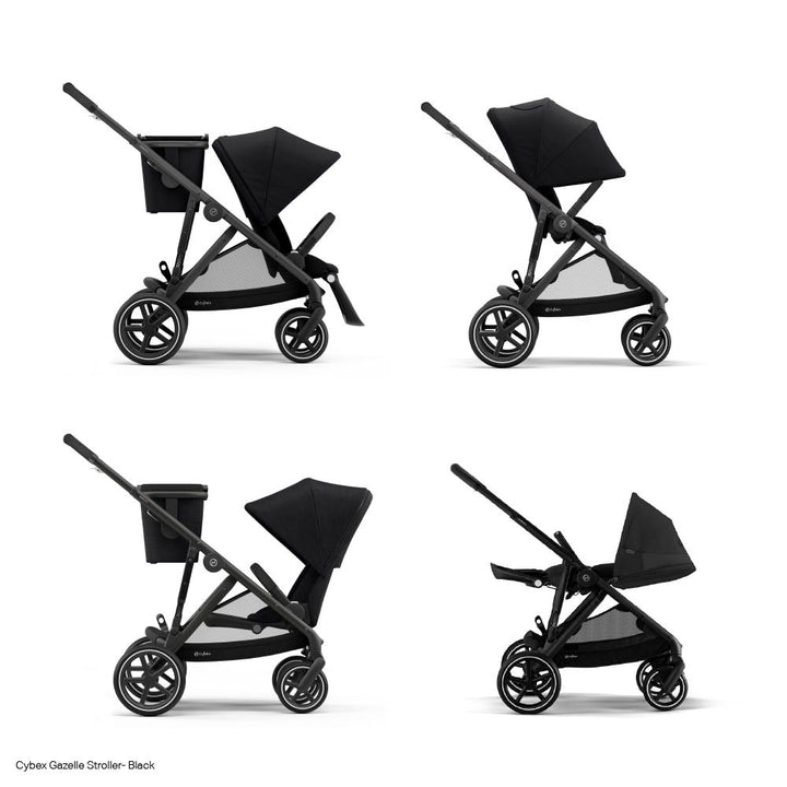 Cybex Gazelle Reversible Seat Stroller from Birth - 4 Years with Flat Recline, Height-Adjustable Handle Bar and Multiple Seat Configurations that converts to Twin/Sibling Stroller - Moon Black