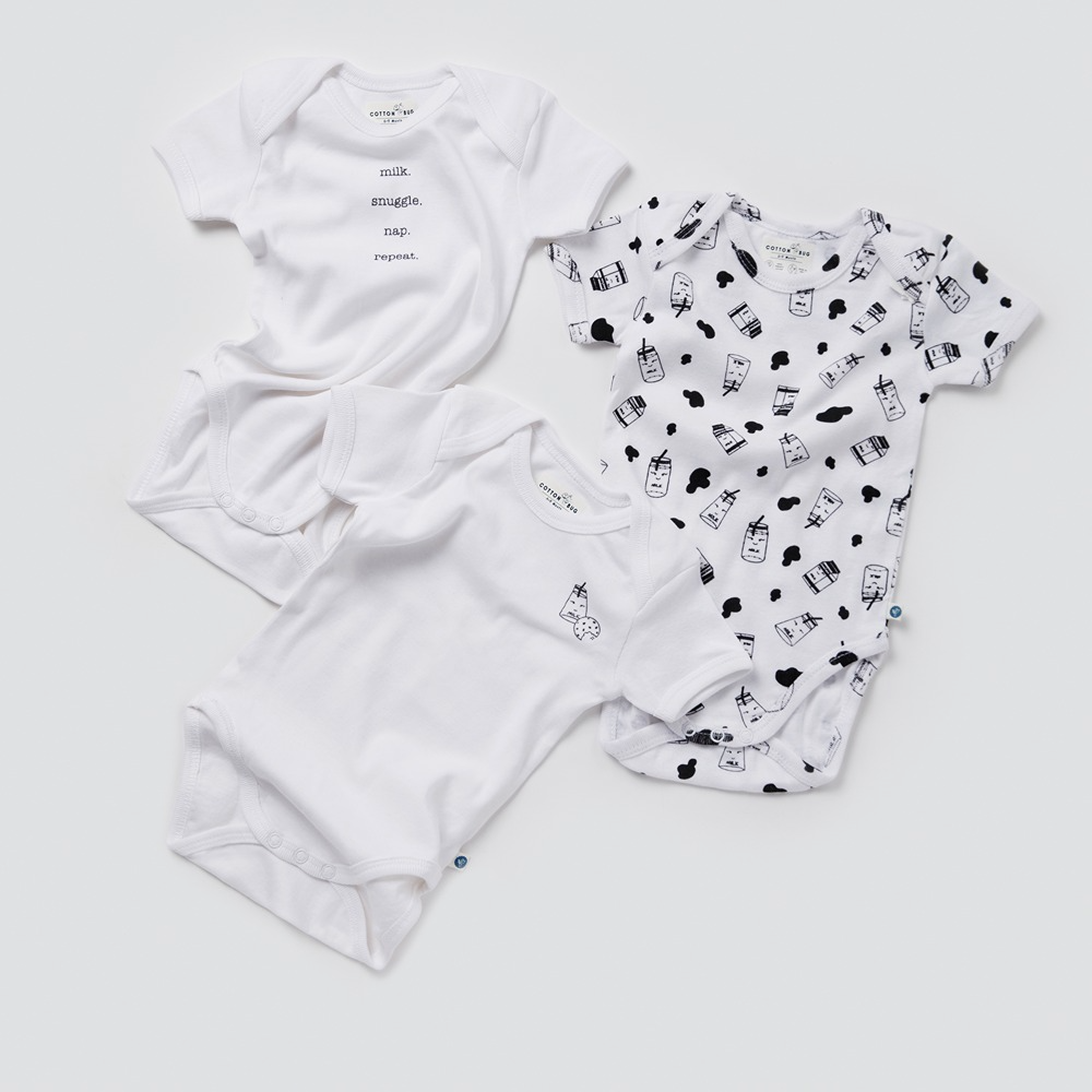 Cotton Bug Half Sleeves Romper - Set of 3 - Milk