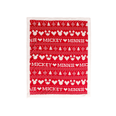 Pluchi Fairisle Christmas Mickey Mouse Sherpa Cotton Knitted Single Bed Blanket