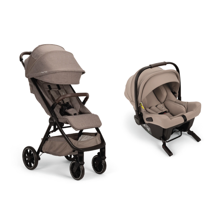 Nuna TRVL LX Cabin Friendly Baby Stroller & Pipa Urbn Car Seat Travel System - Stroller Features (One Hand Fold, Upto 22 Kg)-Car Seat Features (Baseless ISOFIX, Side Impact Protection, Upto 13 Kg)-Cedar