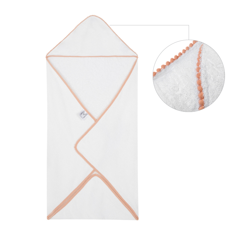 Malabar Baby Bamboo Cotton Pom Pom Hooded Towel - Peach