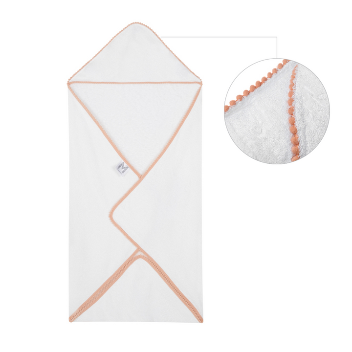 Malabar Baby Bamboo Cotton Pom Pom Hooded Towel - Peach