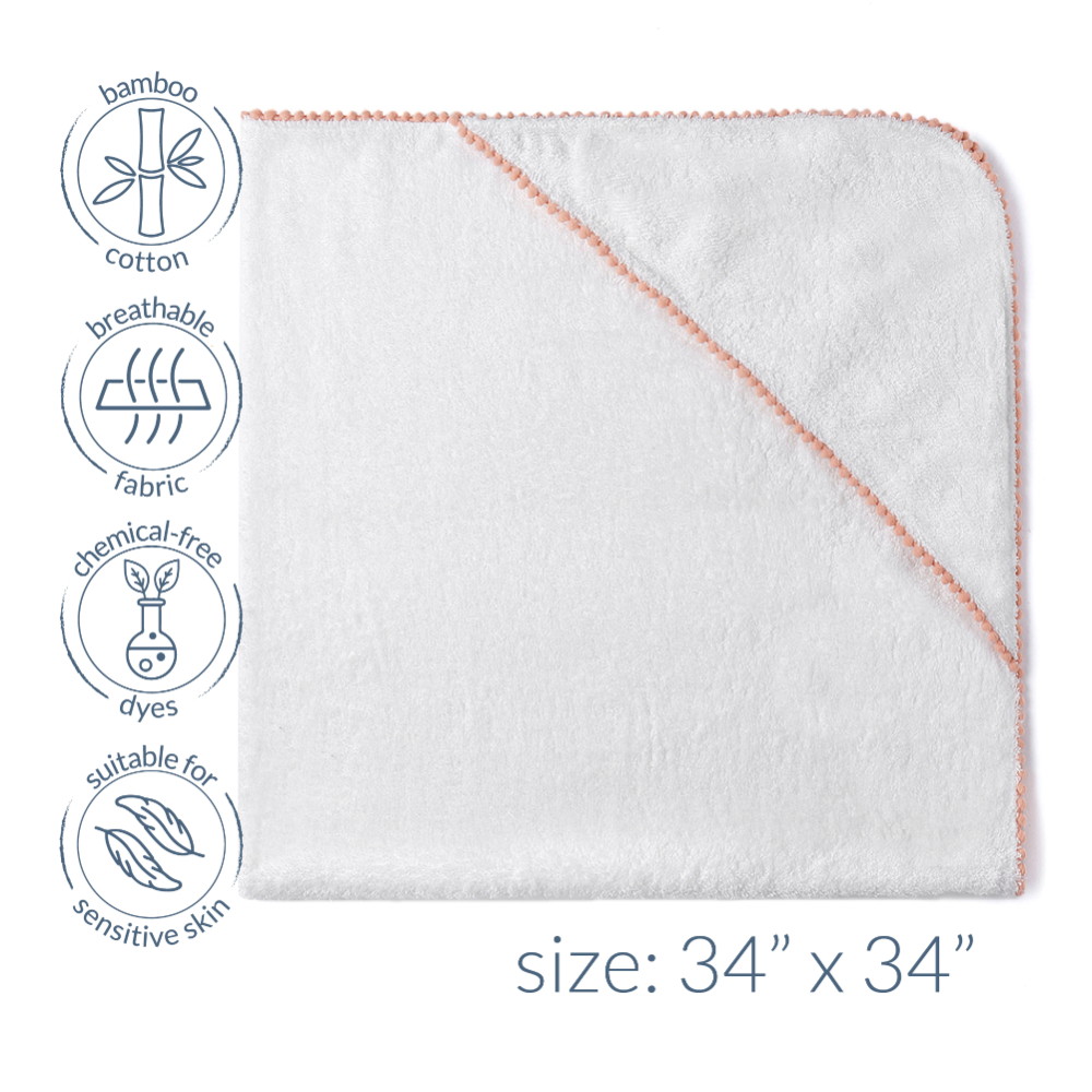 Malabar Baby Bamboo Cotton Pom Pom Hooded Towel - Peach