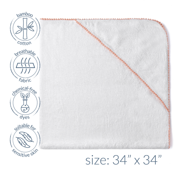 Malabar Baby Bamboo Cotton Pom Pom Hooded Towel - Peach