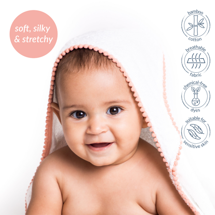 Malabar Baby Bamboo Cotton Pom Pom Hooded Towel - Peach