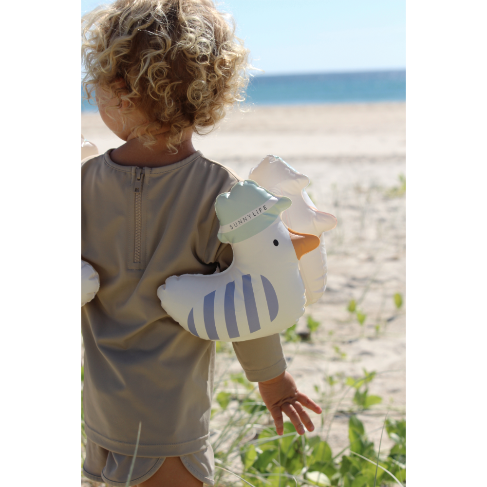 SUNNYLiFE Kids Inflatable Arm Bands Sid the Seagull Blue Stripe