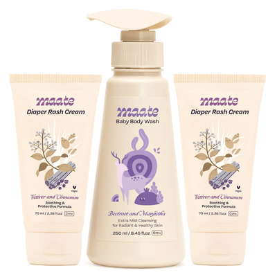 Maate Baby Diaper Rash Cream - 70 ml (Pack of 2) & Body Wash - 250 ml (Pack of 1)
