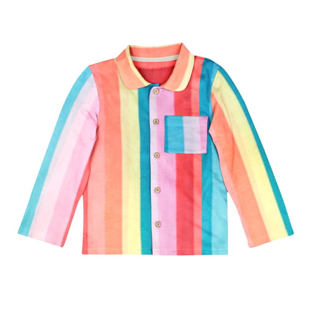 The Baby Atelier Full Sleeved Collared Pajama Set Rainbow