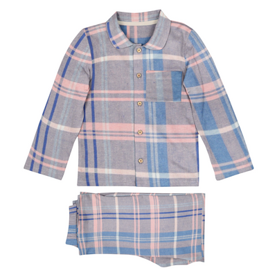The Baby Atelier Full Sleeved Collared Pajama Set Pink and Blue Checks
