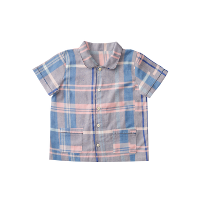 The Baby Atelier Half Sleeved Collared Pajama Set Pink and Blue Checks