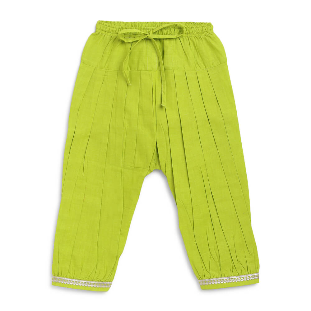 Tiber Taber Baby Girl Bandhani Cotton Angrakha Suit Set - Green