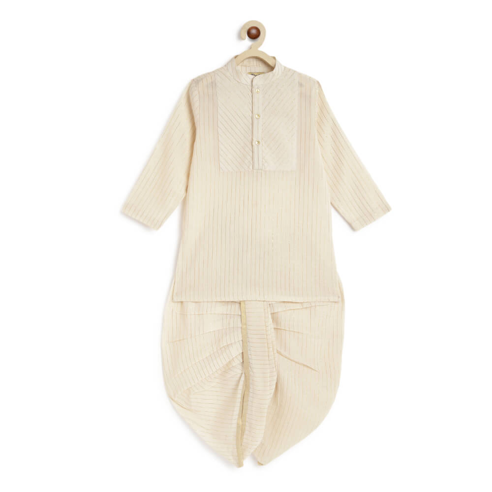 Tiber Taber Boy White and Gold Dhoti Kurta Set