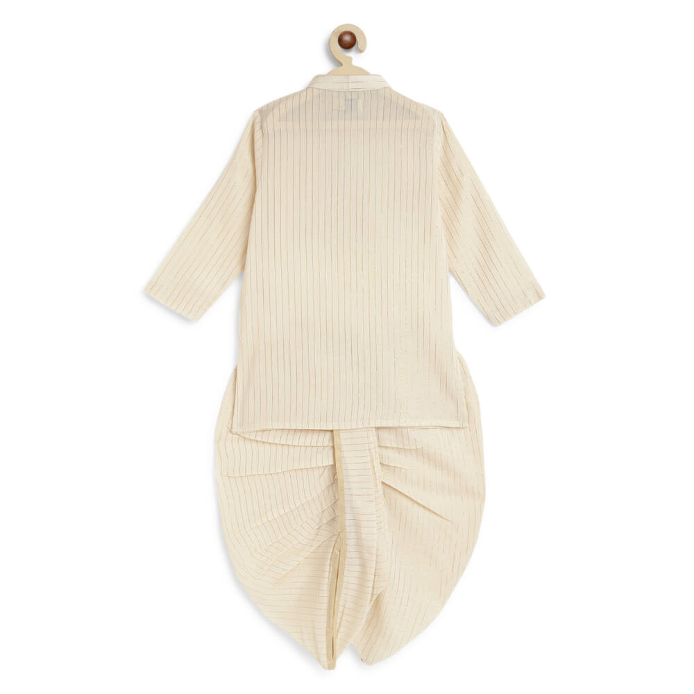 Tiber Taber Boy White and Gold Dhoti Kurta Set