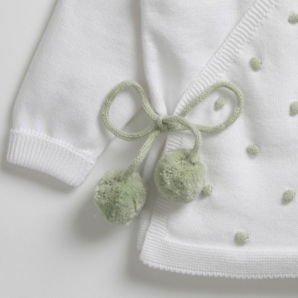 Tiny Twig Knitted Kimono Set - White/Sage