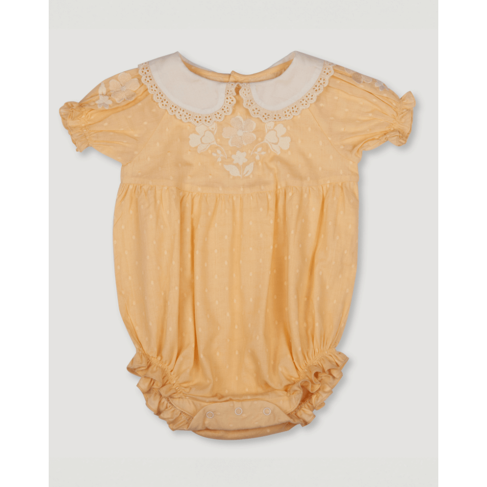 Early Sunday Cotton Dobby Swiss Dots Bubble Romper - Vanilla