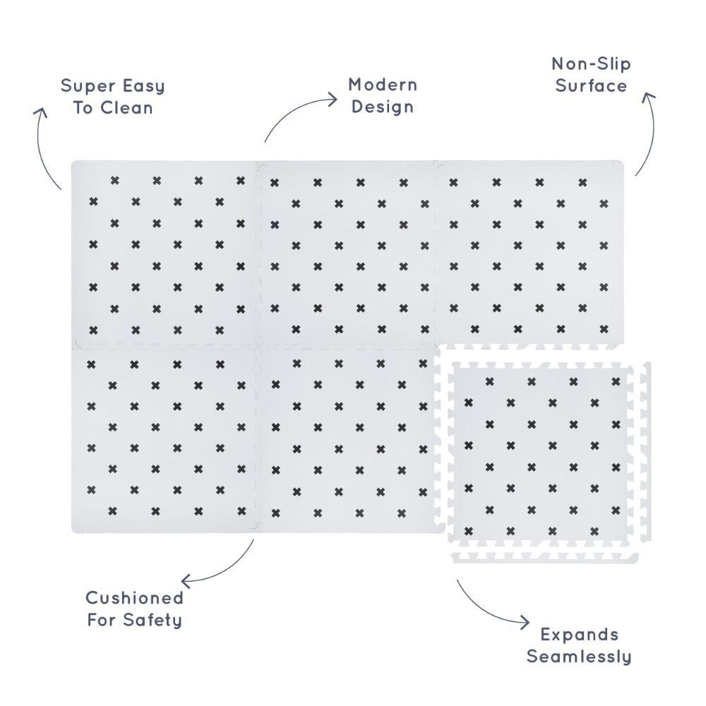 Kind&Me Interlocking Playmat Cross Print Grey